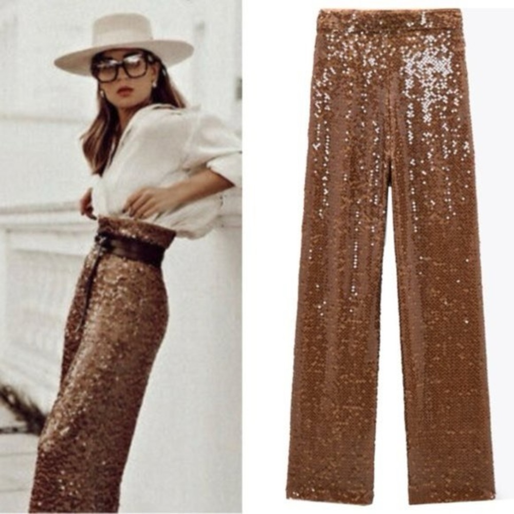 Zara Wide Leg Sequin Pants BLOGGERS FAVORITE